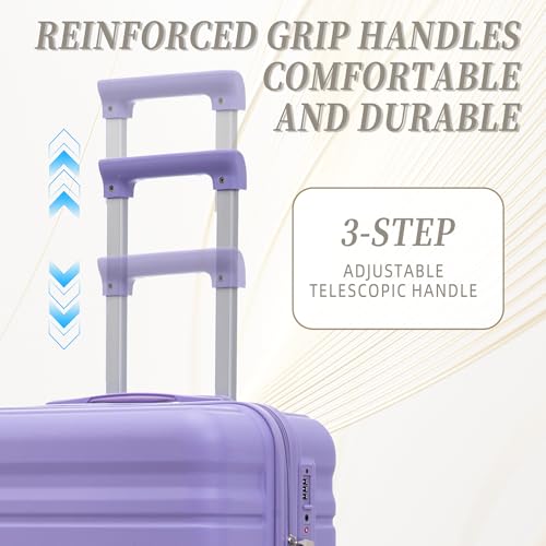 Image of Hardside Luggage Sets, Lightweight Stripes Suitcase with Spinner Wheels, Lavender-181