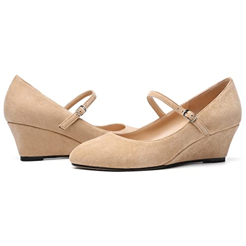 Zamikoo Women's Mary Jane Wedge Low Heel Pumps 2 Inch Round Toe Wedge Heels Dress Shoes for Office Wedding Party4
