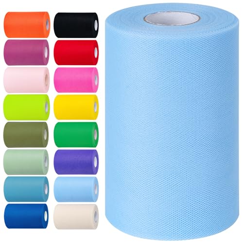Blue Tulle Fabric Rolls 6 Inch by 100 Yards (300 feet) Tulle Roll Spool Fabric for DIY Tutu Skirt Baby Shower Birthday Party Wedding Decorations Christmas Craft Supplies (Blue)