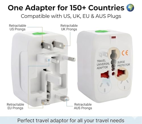 Image of Universal Travel Adapter with USB-C & Dual USB, International Travel Adapter, Worldwide Plug Adapter, All-in-One Power Adapter, Surge Protector