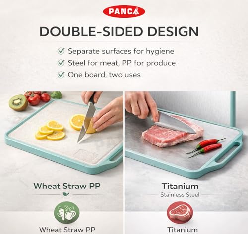 Image of PANCA 2 in1 Large Steel Chopping Cutting Board for Kitchen | Double Sided Stainless Steel Heavy-Duty Cutting Board for Vegetables, Fruits Cutter, Meats | Eco-Friendly and Anti-Microbial (41 x 33cm)