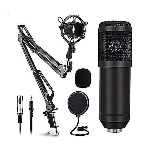 Kit de tarjeta de sonido, micrófono de condensador con tarjeta de sonido en vivo, soporte de choque de metal y filtro antipop de doble capa para estudio de podcasting en vivo para grabación de mú