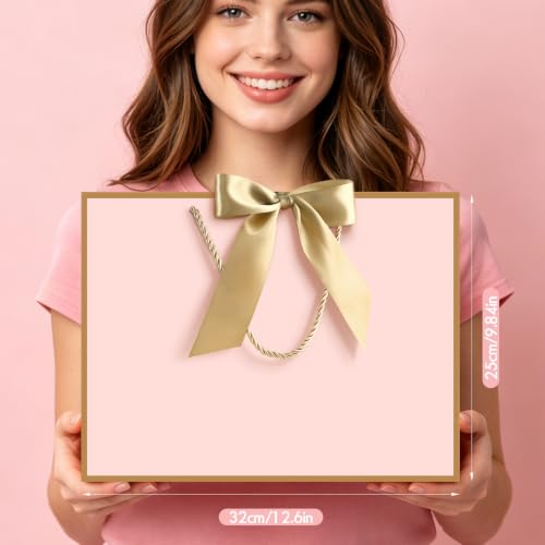 Image of JMANNI Gift Bags with Handles, 13 inch Medium Gift Bag for Presents, 4 Pcs Bags with 8 Tissue Paper and 4 Cards for Graduation Baby Shower Wedding Fathers Day Mother's Day Birthday Party(pink black)