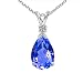 Diane Lo'ren .925 Sterling Silver 4.00 CTW Diamond Accent Blue Tanzanite Pear Shaped Pendant Necklace for Women || The Perfect Gift for Valentine's day