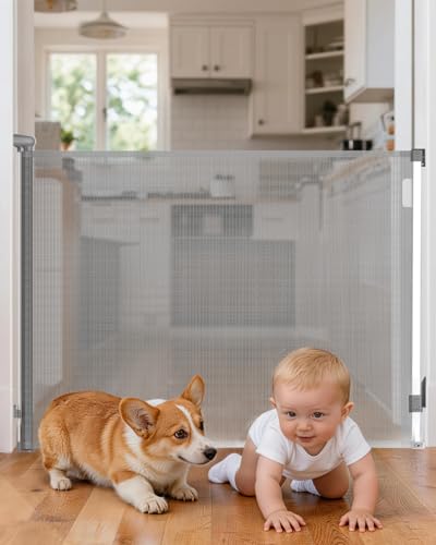 BBsecure Retractable Baby Gate 38' Tall, 71' Wide Mesh Baby Gate for Doorways, Mesh Dog Gate...
