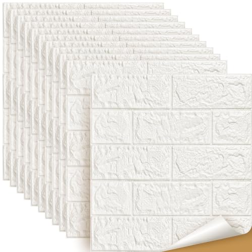 LeapBeast 10PCS 3D Carta da Parati Mattoni,pannelli decorativi 3d per parete,Autoadesiva Wallpaper Brick, Impermeabile Spessore Wallpaper per Cucina Ufficio TV Sfondo (Bianco, 35*38)