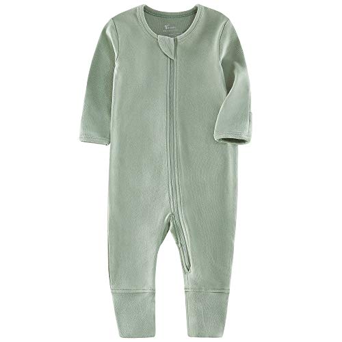 Image of O2 BABY Organic Cotton Baby Footless Pajamas, Zip Front Baby Boys Girls Romper, Long Sleeve Sleep and Play