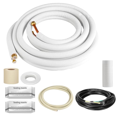 16 ft Mini Split Line Set 3/8″ + 1/4″ Triple-Layer Insulated, Pre-Flared, Leak-Proof Tubing Kit for Home, Office & Workshop Ductless AC & Heat Pump Systems（99.9% Copper）