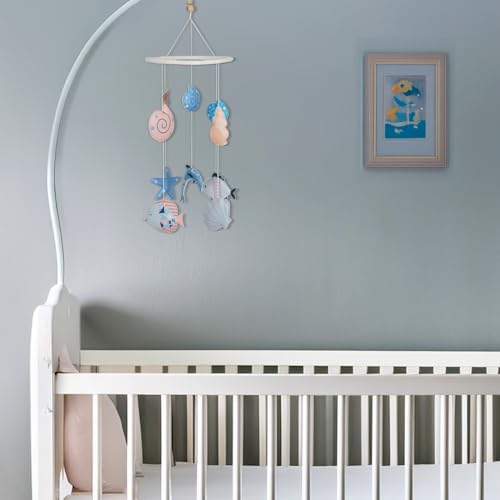 Image of Haus and Kinder Vitamin Sea Crib Mobile - Set of 1 | Ocean-Themed Baby Mobile with Dolphins, Fish & Seashells, Soft Cotton & Wooden Frame | Coastal Nursery Decor, Soothing & Handmade, Height- 64cm