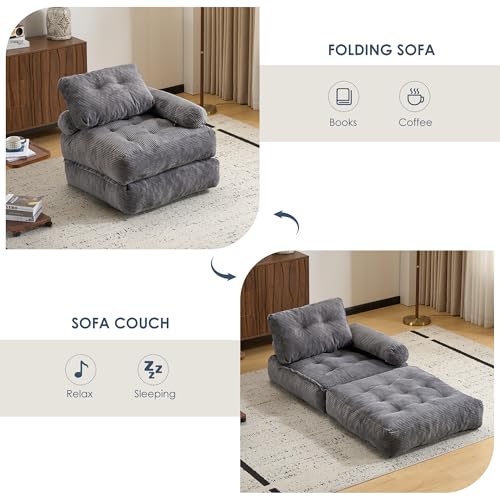 LFCREATOR Folding Sofa Bed with Armrest,Convertible Sleeper Chair for Adults, Folding Sofa Bed Foam Filling Couch with Pillow,Sleeper Chairs Single Size Floor Mattress,Gray - image 5
