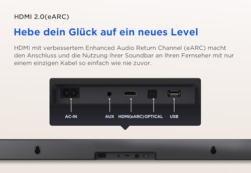 TCL S45HE Soundbar 2.0 Kanal, 100W Heimkino-Lautsprecher, Dolby Atmos, DTS Virtual:X, Sound Expansion, Bluetooth 5.2, HDMI eARC, USB, Optisch, Wandmontage möglich, Eine Fernbedienung