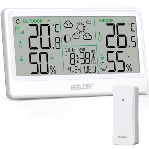 Stazione Meteo con Sensore Esterno,Thermometri e Igrometri Interni ed Esterni, 8,5''Stazione Meteorologica con RCC,Previsioni del Tempo, Fasi Lunari, Temperature Massime/Minime e Allerta Rischio Muffa