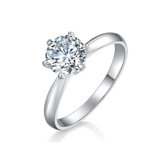 AnuClub 1/2/CT Six Prong Solitaire Moissanite Ring, Thickened Gold Plated Silver, Gift for Wedding, Engagement And Anniversary With Certificate