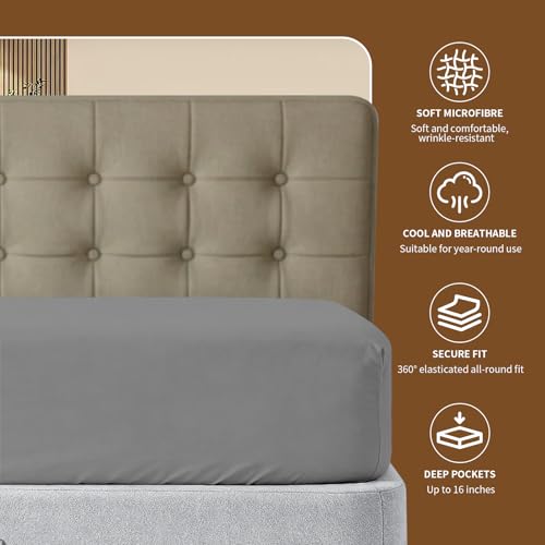 Image of HBHLFZ Full Fitted Sheet Only, Soft Breathable Bottom Sheet - 54 inchx75 inch Deep Pockets Full Size Fitted Sheet - All Around Stretch Fit, Wrinkle Resistant, Colorfast - Easy Care, Gray