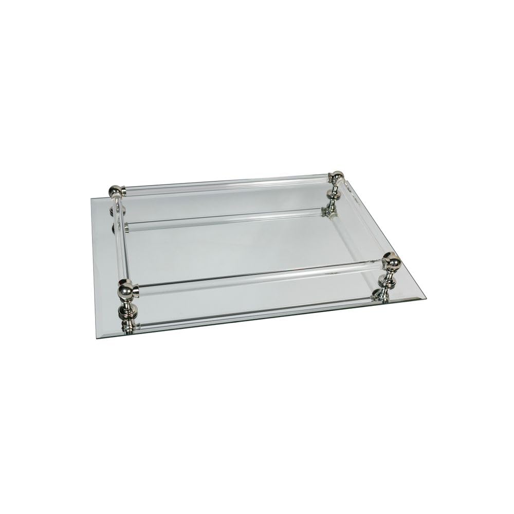 Rectangular Mirror Decorative Tray with Elegant Frame, Length Approx. 37 cm, Width Approx. 25 cm, Silver/Transparent