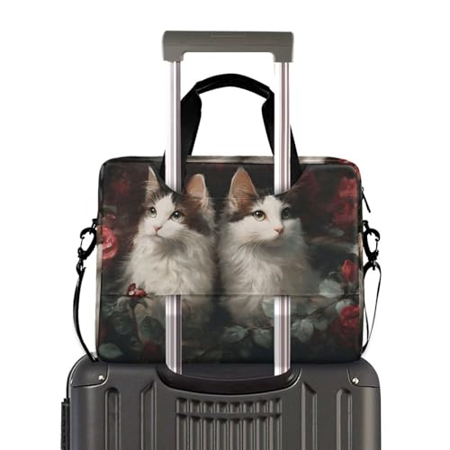 Bolso bandolera para laptop con diseño de flores y gatos miniatura 4