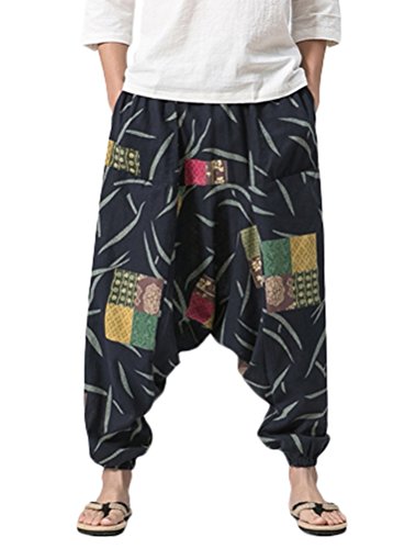 Lavnis Men's Cotton Linen Pants Casual Elastic Waist Loose Baggy Trousers Style 1 2XL