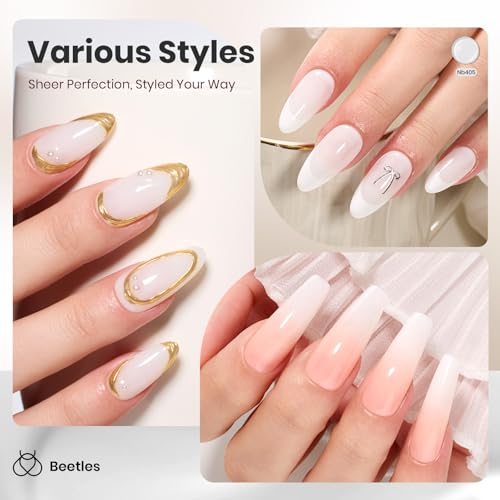 Image of Beetles Milky White Gel Nail Polish - 8ml HEMA-Free Jelly Natural Nude Gel Polish Nail Concealer Sheer Translucent Effect Soak Off UV Vanilla Milkshake Collection Nail Art Manicure Gift for Women