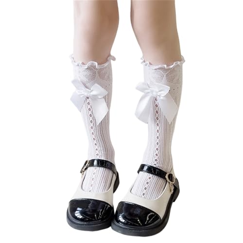 Hollowout Kneehigh Socks For Little Girl Breathable Bowknot For School Dress Kids Uniform Lace Parties