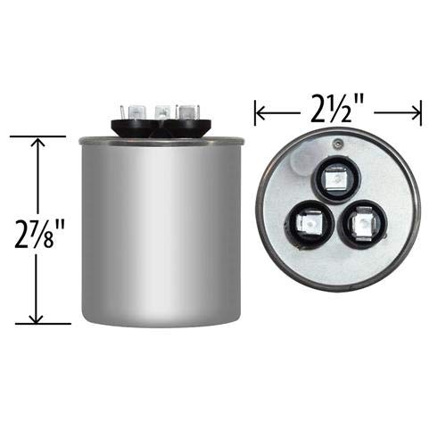 Diagrama que mostra les dimensions del condensador: 2 1/2 polzades de diàmetre i 2 7/8 polzades d'alçada