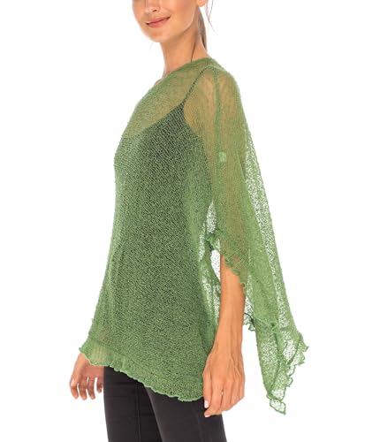 Image of SHU-SHI Women's Sheer Knit Poncho Shrug Lightweight Asymmetrical Ruffle Wrap Dressy Summer Shawl Cover Up Top