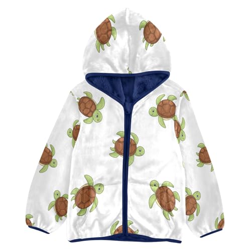 Turtle Pattern Print Design_1 Toddler Fleece Jacket Girl Boys Hooded Fleece Jacket Coat Warm Outwear Zip-up 3-10T