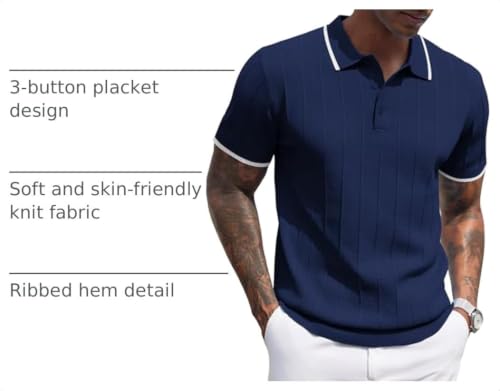 Image of COOFANDY Mens Knit Polo Shirts Short Sleeve Ribbed Textured Polo Shirt Lightweight Casual Golf Shirts Collared T Shirt