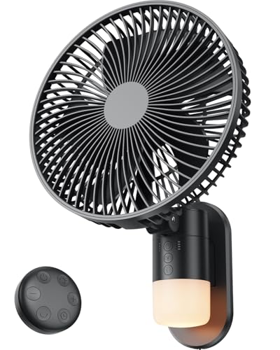 ZEWOO 10 Inch Wall Mount Fan with Light and Remote Control 90 Oscillating RV Fan 4 Speeds Quiet Motor 180 Manual Tilt Timer Setting for Bedroom Dorm Home Office Small Spaces