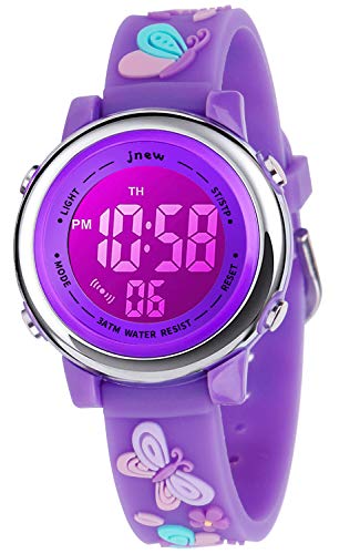 Kids Watch 3D Cartoon Toddler Wrist Digital Watch Waterproof 7 Color Lights with Alarm Stopwatch for 3-10 Year Boys Girls Little Child (Butterfly B-D Purple)