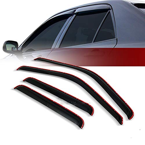 Hs Power In-Channel 4Pcs Front Rear Window Deflector Sun/Rain Guards Smoke Window Visors Compatible With 99-12 Ford F250 / F350 / F450 Super Duty Crew 4D 4Dr Cab #TOP3