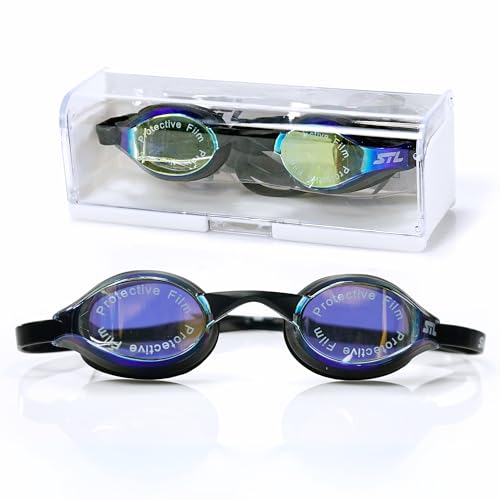 SWIM TIME LOG Mirrored Goggles Swimming Adult, Competitive Swim Goggles For Men, Women, Teenagers, Anti Fog, UV Protection (Black)