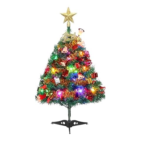 Mini Christmas Tree, 2ft Tabletop Christmas Tree Small Christmas Tree with Lights, Hanging Ornaments and Star Treetop, Christmas Decoration Tree Decor Cover