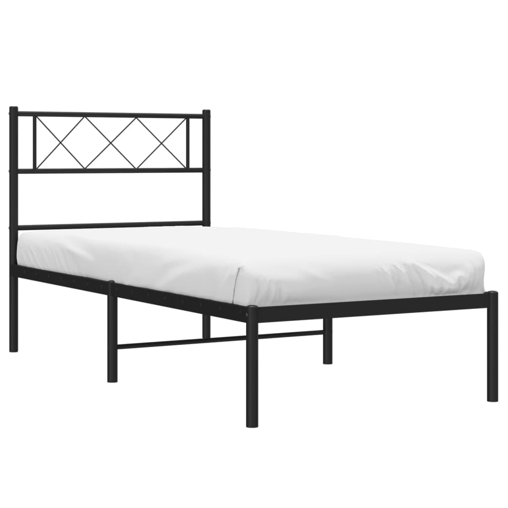 vidaXL Estructura de Cama con Cabecero Somier de Listones y Armazón de Metal Negro 107x203 cm