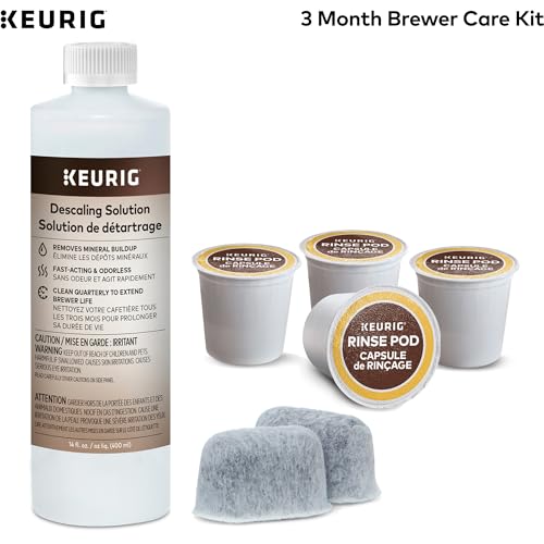keurig 3-month brewer maintenance kit includes descaling solution water filter cartridges amp rinse pods compatible classic10 amp 20 k-cup coffee makers 7 count
