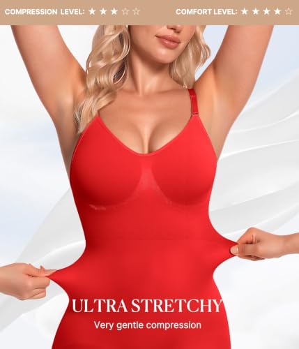 Image of BRABIC Waist Trainer Bodysuit for Women Tummy Control Shapewear Round Neck Seamless Butt Lifter Full Body Shaper