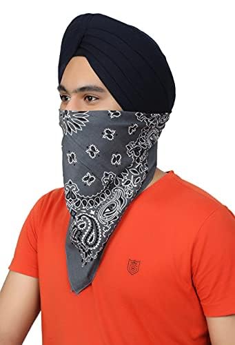 BISMAADH Cotton Novelty Double Sided Print Paisley Cowboy Bandana Scarf Headband Handkerchiefs Pack of 1 (Dark Grey) - Image 4 thumbnail