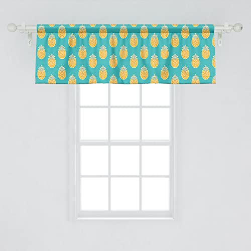 Lunarable Fruits Window Valance Pack of 2, Pineapples Caribbean Tropical Hipster Nature Exotic Jungle Kitchen Print, Rod Pocket Curtain Valances for Kitchen Bedroom, 54" X 18", Turquoise and Mustard