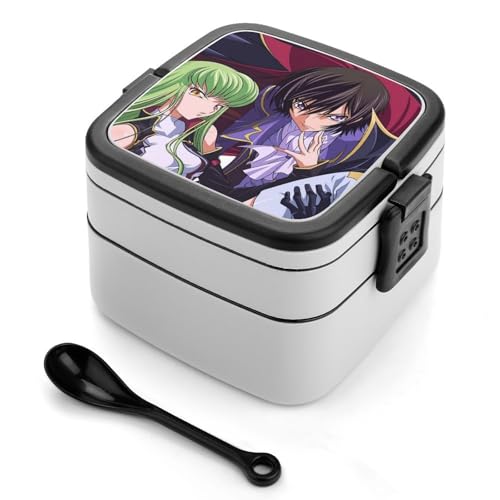 2段式 大容量1000ml ランチボックス 弁当箱 コードギアス C.C アニメ 目隠し 二層構造 PP素材 軽量&密封防漏タイプ スプーン付き 仕切り付き 食品の味をキープ お弁当 ピクニック 通勤 旅行に最適