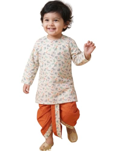 Image of AJ DEZINES Kids Cotton Printed Dhoti Kurta Set For Boys | Fashionable Bandhani Print Kurta | Stylish Boys Kurta Set | Perfect For Festivals Wedding & Family Function Wear
