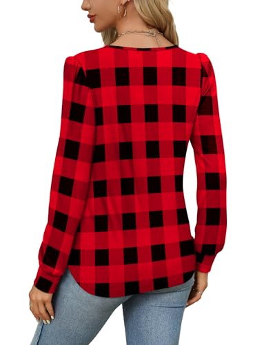 Ofeefan Womens Christmas Tops Long Seelve Shirts Plaid Print Dressy Casual Sweaters Holiday Outfits 2024 Fall Pullovers Black Red Xl thumb #4