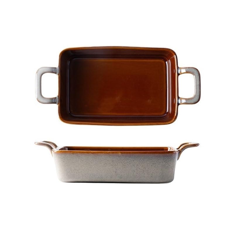 bandeja para hornear Bandeja for hornear de doble oreja de cerámica de 600ML, plato de verduras for el hogar, cambio de horno Vintage, plato for hornear queso y arroz bandeja para hornear de cerámica(