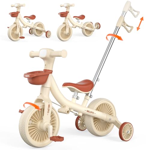 WELSPO Triciclo Niño 5 en 1 con Manillar Empuje, Bicicleta sin Pedales, Bicicleta de Equilibrio para Bebés 2 Años, con Pedales y Ruedas Extraíbles, para Niños y Niñas 2 3 4 5 Años
