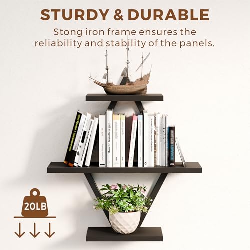 Image of Floating Shelves, Wall Shelf Set of 2, Wall Mounted Shelves, 3-Tier Hanging Wall Shelves for Bathroom, Living Room, Bedroom, Kitchen, Office (Black & White)
