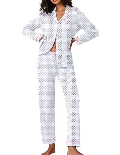 Image of Ekouaer Pajamas Women's Long Sleeve Sleepwear Soft Button Down Loungewear Pjs Lounge Set Nightwear XS-XXL