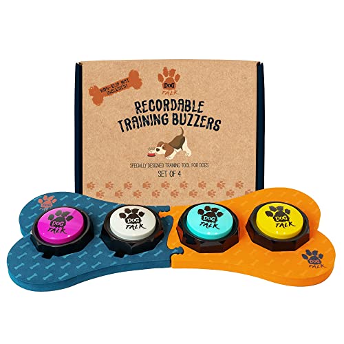 Dog Talk Aufnehmbare Trainingssummer, Knöpfe für das Sprachtraining von Hunden und Welpen Trainieren Sie Ihren Hund, Knöpfe zu drücken und zu Sagen, was er Will (4er Pack mit Matte)