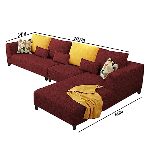 Image of Galib RHS 6 Seater L Shape Sofa Set for Living Room (Maroon Fabric)