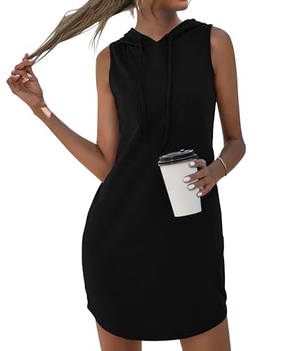 AUSELILY Womens Summer Dresses 2025 Casual Sleeveless Sweatshirt Dress Drawstring Hoodie Mini Dress with Pockets