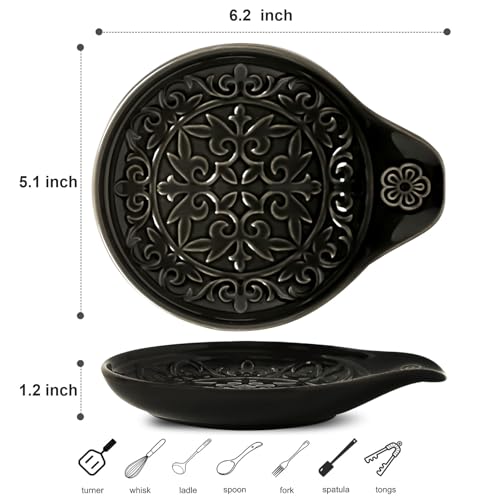 Image of Farmhouse Ceramic Spoon Rests Holder for Kitchen Counter Stove Top (Black-A4)