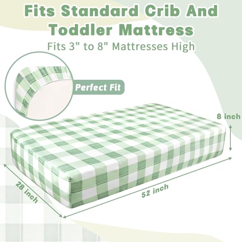 Image of Crib Sheet for Baby Girls Boys, Fitted Crib Sheet Neutral for Standard Crib and Toddler Mattress, Soft and Comfortable Microfiber Baby Mattress Sheet 52 inch X 28 inch Green