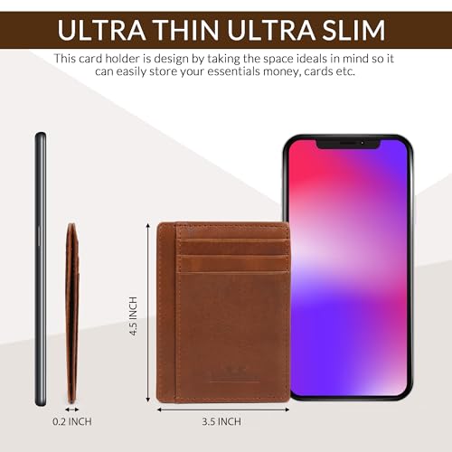 Ultra Slim Leather Wallet Just 0.12 Thick, 6 Card Slots, RFID Blocking, Soft, Durable, Minimalist Genuine Leather, Credit Card Holder for Men & Women Great Gift3